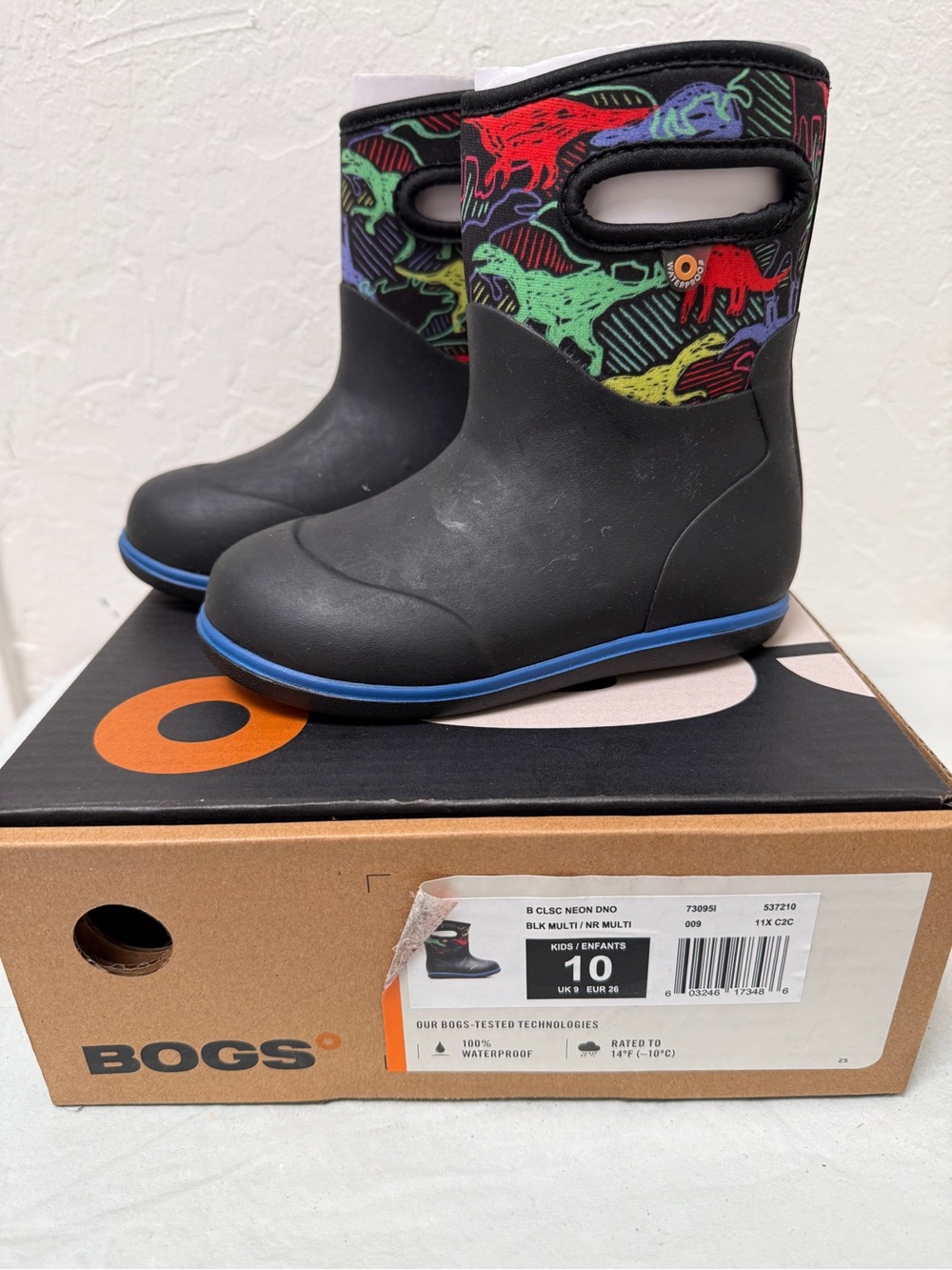 Bogs Classic Kids Rain Boots with Neon Dino Pattern